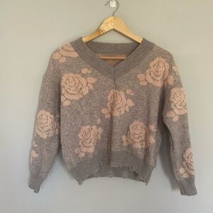 SHEIN Grey and Pink Cropped Sweater Size Small
